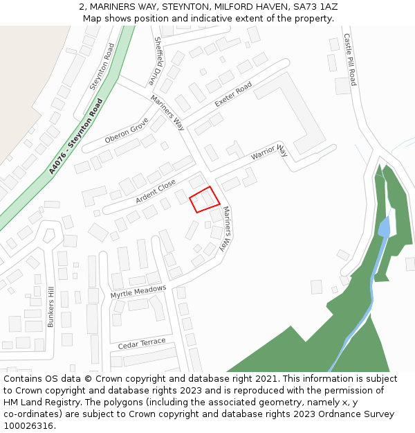 2, MARINERS WAY, STEYNTON, MILFORD HAVEN, SA73 1AZ: Location map and indicative extent of plot