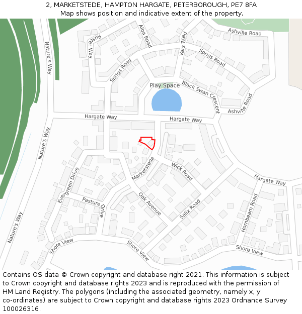 2, MARKETSTEDE, HAMPTON HARGATE, PETERBOROUGH, PE7 8FA: Location map and indicative extent of plot