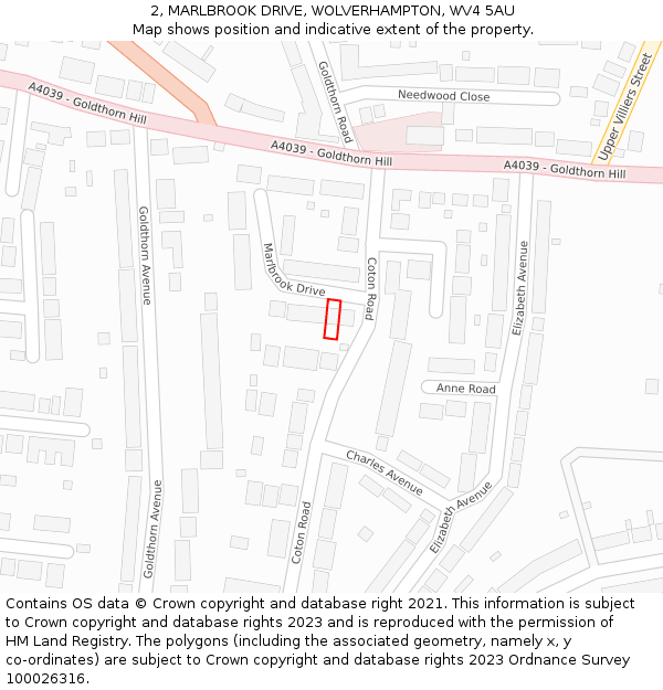 2, MARLBROOK DRIVE, WOLVERHAMPTON, WV4 5AU: Location map and indicative extent of plot