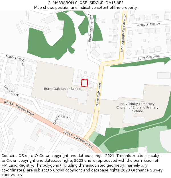 2, MARRABON CLOSE, SIDCUP, DA15 9EF: Location map and indicative extent of plot