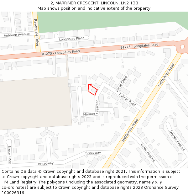 2, MARRINER CRESCENT, LINCOLN, LN2 1BB: Location map and indicative extent of plot