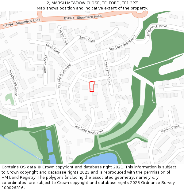 2, MARSH MEADOW CLOSE, TELFORD, TF1 3PZ: Location map and indicative extent of plot
