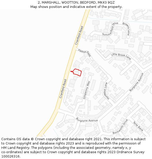 2, MARSHALL, WOOTTON, BEDFORD, MK43 9QZ: Location map and indicative extent of plot