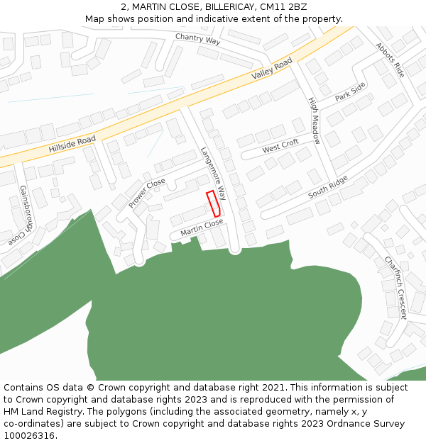 2, MARTIN CLOSE, BILLERICAY, CM11 2BZ: Location map and indicative extent of plot