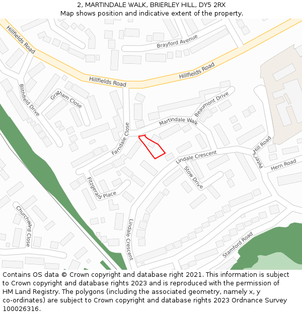 2, MARTINDALE WALK, BRIERLEY HILL, DY5 2RX: Location map and indicative extent of plot