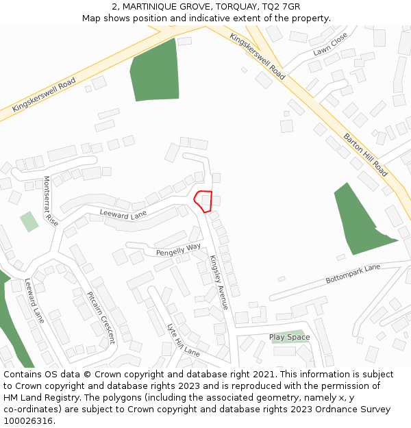 2, MARTINIQUE GROVE, TORQUAY, TQ2 7GR: Location map and indicative extent of plot