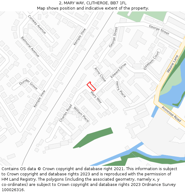 2, MARY WAY, CLITHEROE, BB7 1FL: Location map and indicative extent of plot