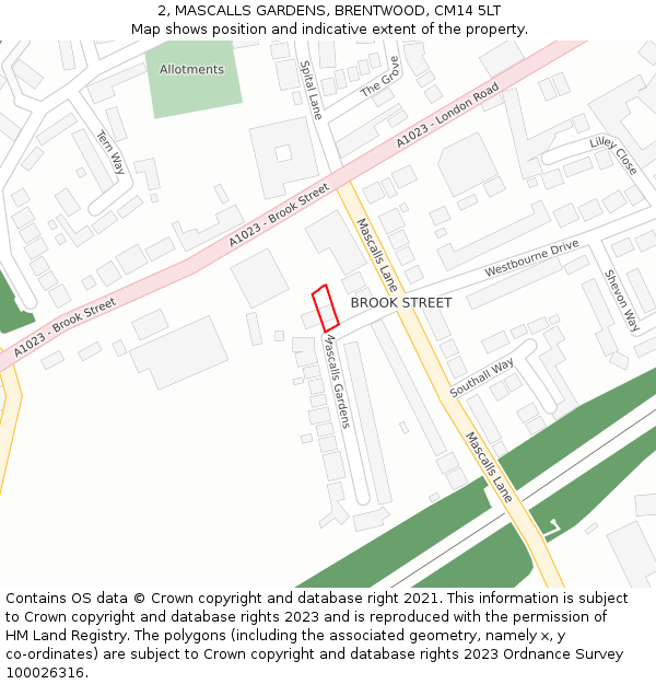 2, MASCALLS GARDENS, BRENTWOOD, CM14 5LT: Location map and indicative extent of plot