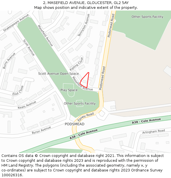 2, MASEFIELD AVENUE, GLOUCESTER, GL2 5AY: Location map and indicative extent of plot