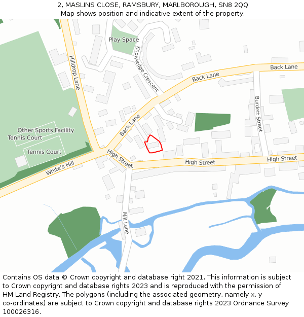 2, MASLINS CLOSE, RAMSBURY, MARLBOROUGH, SN8 2QQ: Location map and indicative extent of plot