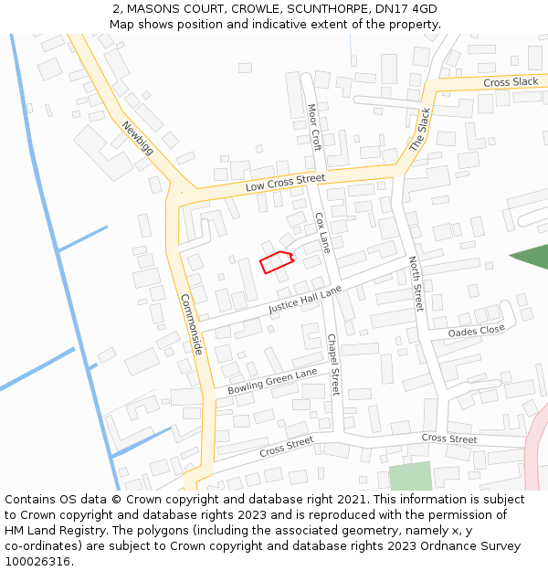 2, MASONS COURT, CROWLE, SCUNTHORPE, DN17 4GD: Location map and indicative extent of plot