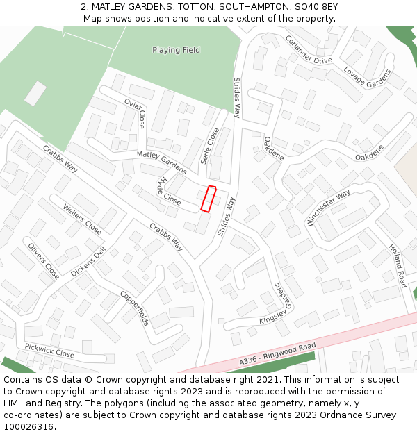 2, MATLEY GARDENS, TOTTON, SOUTHAMPTON, SO40 8EY: Location map and indicative extent of plot