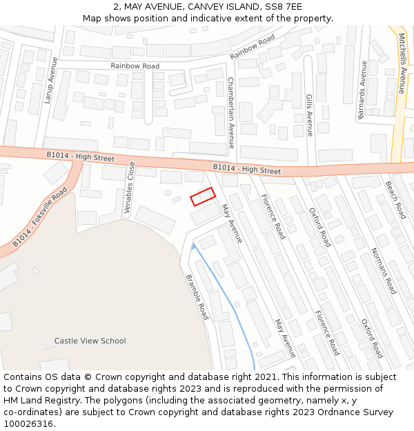 2, MAY AVENUE, CANVEY ISLAND, SS8 7EE: Location map and indicative extent of plot