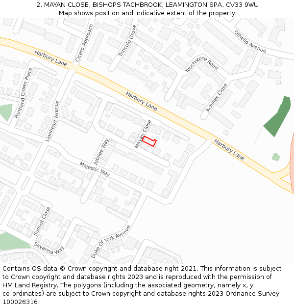 2, MAYAN CLOSE, BISHOPS TACHBROOK, LEAMINGTON SPA, CV33 9WU: Location map and indicative extent of plot