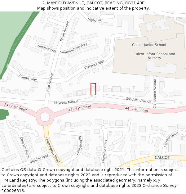 2, MAYFIELD AVENUE, CALCOT, READING, RG31 4RE: Location map and indicative extent of plot