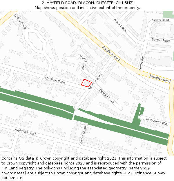 2, MAYFIELD ROAD, BLACON, CHESTER, CH1 5HZ: Location map and indicative extent of plot