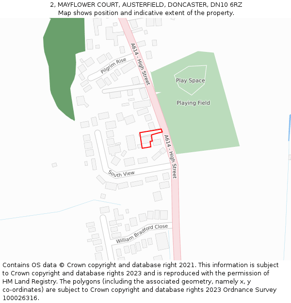 2, MAYFLOWER COURT, AUSTERFIELD, DONCASTER, DN10 6RZ: Location map and indicative extent of plot