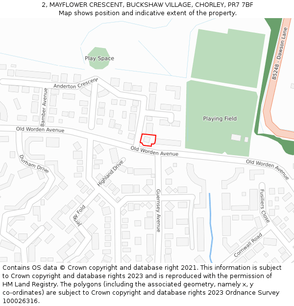 2, MAYFLOWER CRESCENT, BUCKSHAW VILLAGE, CHORLEY, PR7 7BF: Location map and indicative extent of plot