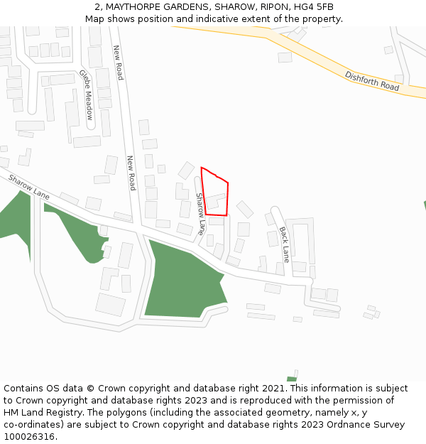 2, MAYTHORPE GARDENS, SHAROW, RIPON, HG4 5FB: Location map and indicative extent of plot