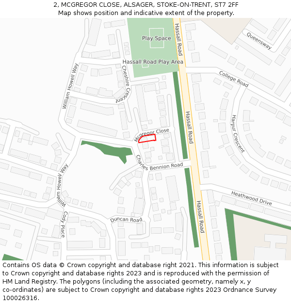 2, MCGREGOR CLOSE, ALSAGER, STOKE-ON-TRENT, ST7 2FF: Location map and indicative extent of plot