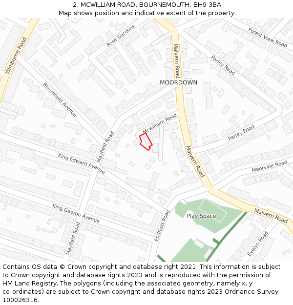 2, MCWILLIAM ROAD, BOURNEMOUTH, BH9 3BA: Location map and indicative extent of plot