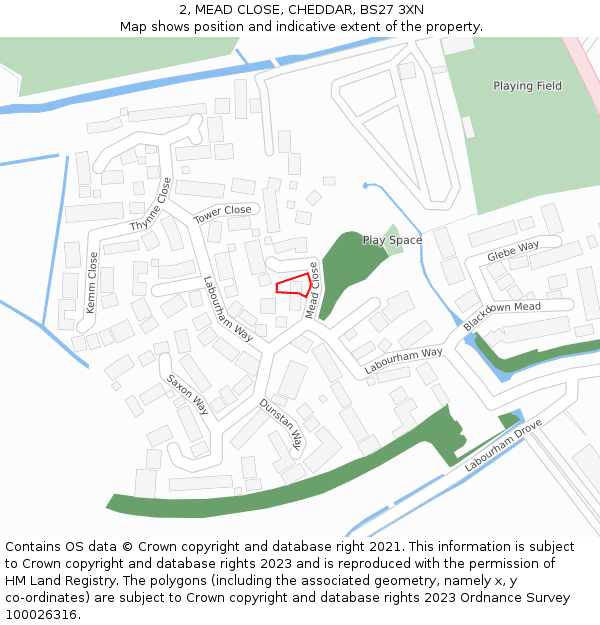 2, MEAD CLOSE, CHEDDAR, BS27 3XN: Location map and indicative extent of plot