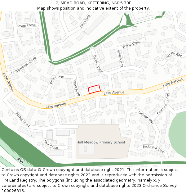 2, MEAD ROAD, KETTERING, NN15 7RF: Location map and indicative extent of plot