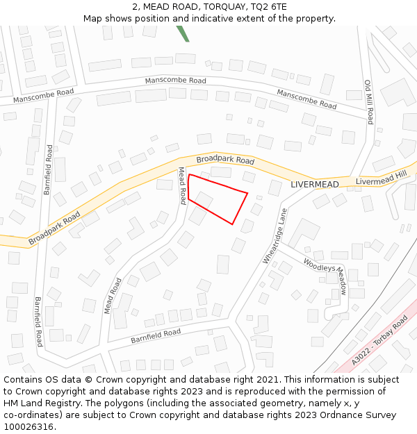 2, MEAD ROAD, TORQUAY, TQ2 6TE: Location map and indicative extent of plot