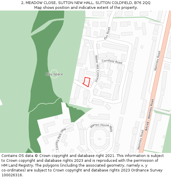 2, MEADOW CLOSE, SUTTON NEW HALL, SUTTON COLDFIELD, B76 2QQ: Location map and indicative extent of plot