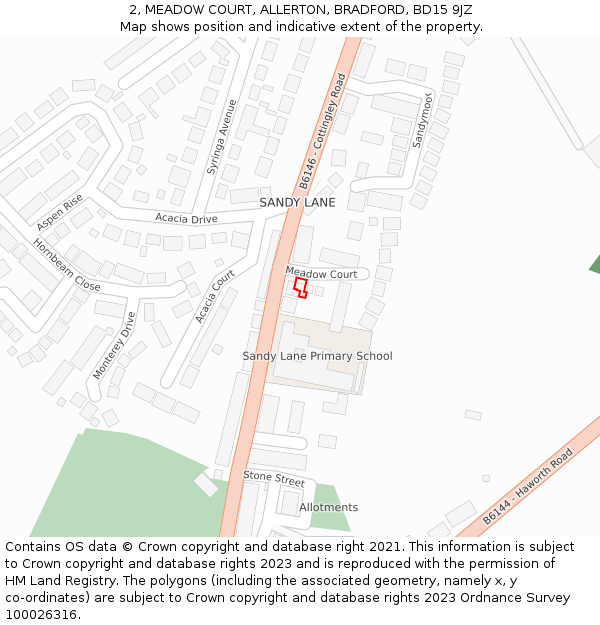 2, MEADOW COURT, ALLERTON, BRADFORD, BD15 9JZ: Location map and indicative extent of plot