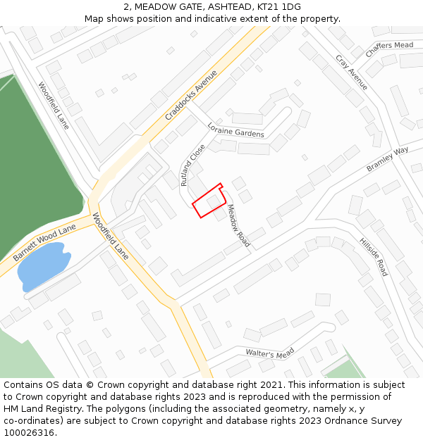 2, MEADOW GATE, ASHTEAD, KT21 1DG: Location map and indicative extent of plot