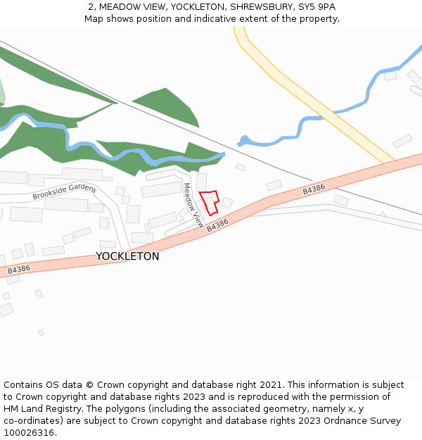 2, MEADOW VIEW, YOCKLETON, SHREWSBURY, SY5 9PA: Location map and indicative extent of plot
