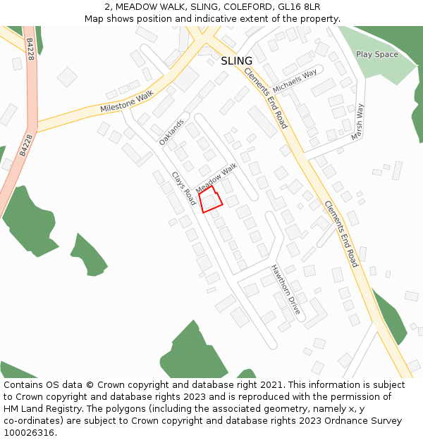 2, MEADOW WALK, SLING, COLEFORD, GL16 8LR: Location map and indicative extent of plot