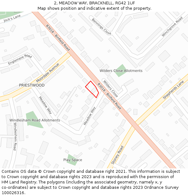 2, MEADOW WAY, BRACKNELL, RG42 1UF: Location map and indicative extent of plot