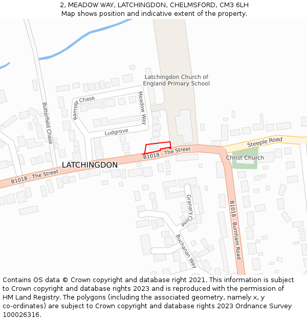 2, MEADOW WAY, LATCHINGDON, CHELMSFORD, CM3 6LH: Location map and indicative extent of plot