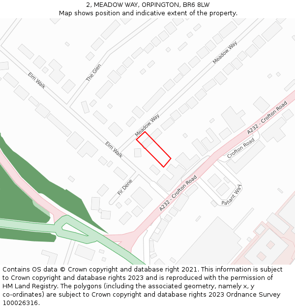 2, MEADOW WAY, ORPINGTON, BR6 8LW: Location map and indicative extent of plot