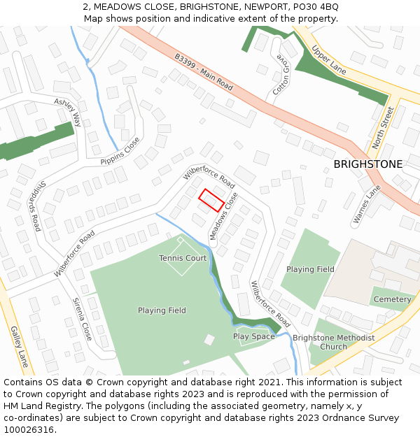 2, MEADOWS CLOSE, BRIGHSTONE, NEWPORT, PO30 4BQ: Location map and indicative extent of plot