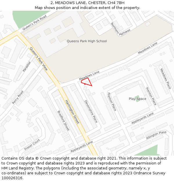 2, MEADOWS LANE, CHESTER, CH4 7BH: Location map and indicative extent of plot