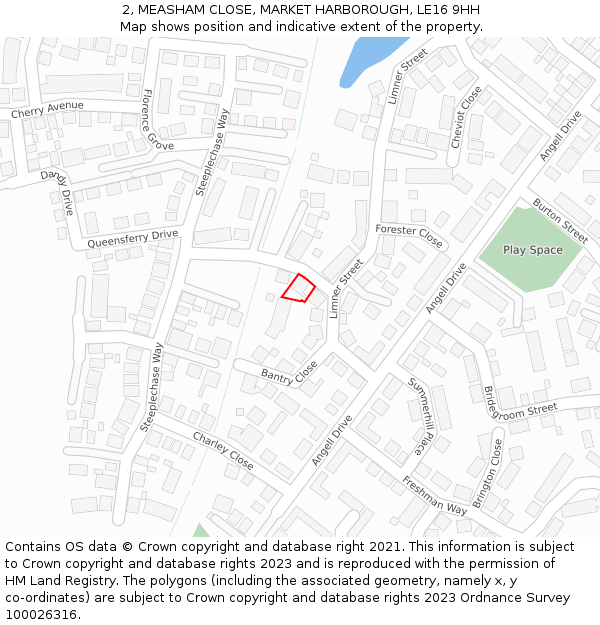 2, MEASHAM CLOSE, MARKET HARBOROUGH, LE16 9HH: Location map and indicative extent of plot