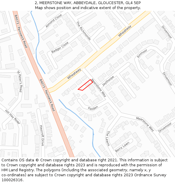 2, MEERSTONE WAY, ABBEYDALE, GLOUCESTER, GL4 5EP: Location map and indicative extent of plot