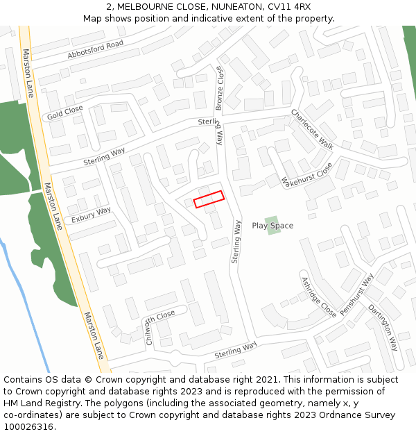 2, MELBOURNE CLOSE, NUNEATON, CV11 4RX: Location map and indicative extent of plot