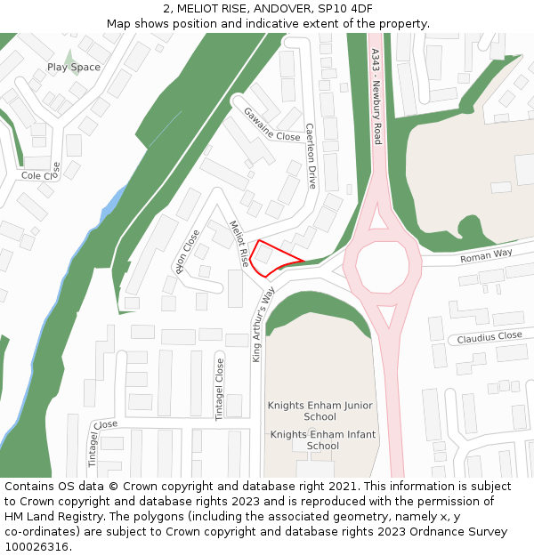 2, MELIOT RISE, ANDOVER, SP10 4DF: Location map and indicative extent of plot