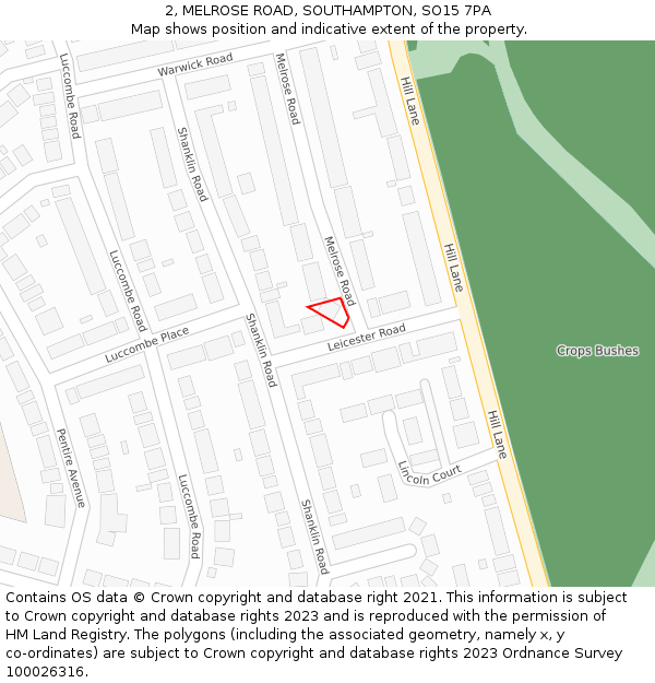 2, MELROSE ROAD, SOUTHAMPTON, SO15 7PA: Location map and indicative extent of plot