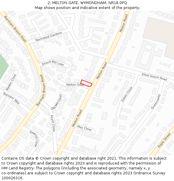 2, MELTON GATE, WYMONDHAM, NR18 0PQ: Location map and indicative extent of plot