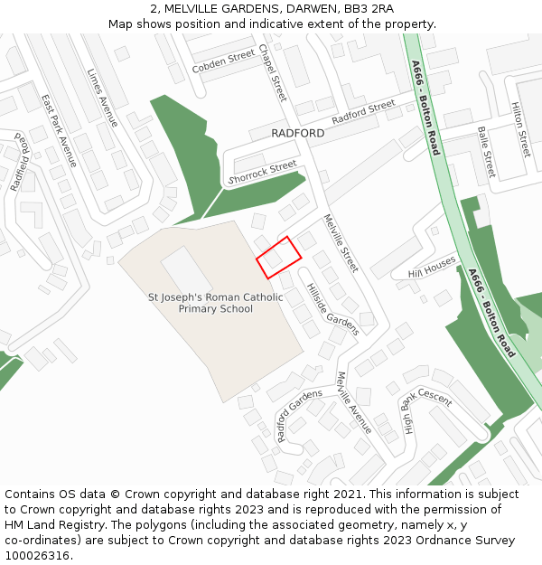 2, MELVILLE GARDENS, DARWEN, BB3 2RA: Location map and indicative extent of plot