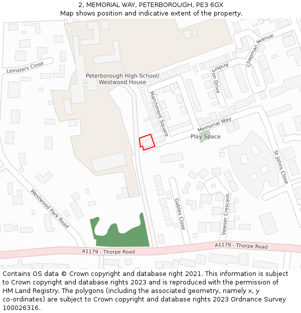 2, MEMORIAL WAY, PETERBOROUGH, PE3 6GX: Location map and indicative extent of plot