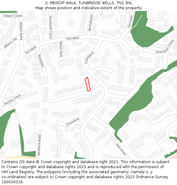 2, MENDIP WALK, TUNBRIDGE WELLS, TN2 3NL: Location map and indicative extent of plot