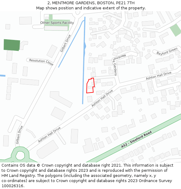 2, MENTMORE GARDENS, BOSTON, PE21 7TH: Location map and indicative extent of plot