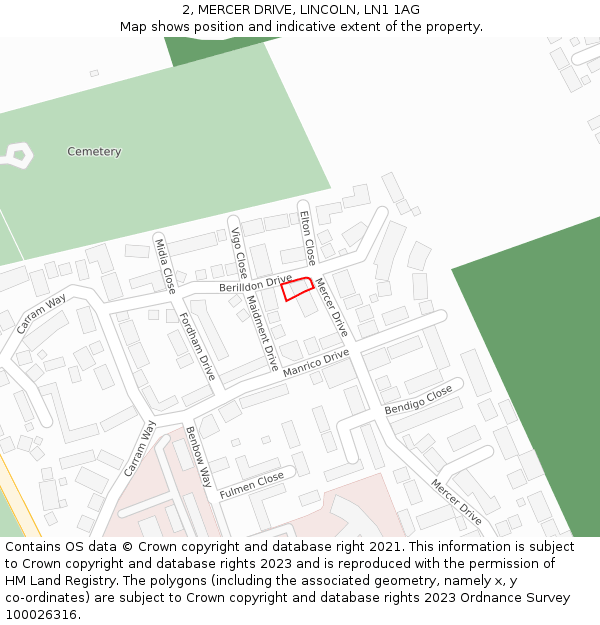 2, MERCER DRIVE, LINCOLN, LN1 1AG: Location map and indicative extent of plot