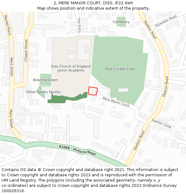 2, MERE MANOR COURT, DISS, IP22 4WX: Location map and indicative extent of plot
